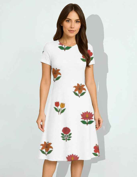 AOP A Line Dress Featuring Captivating Flora Design